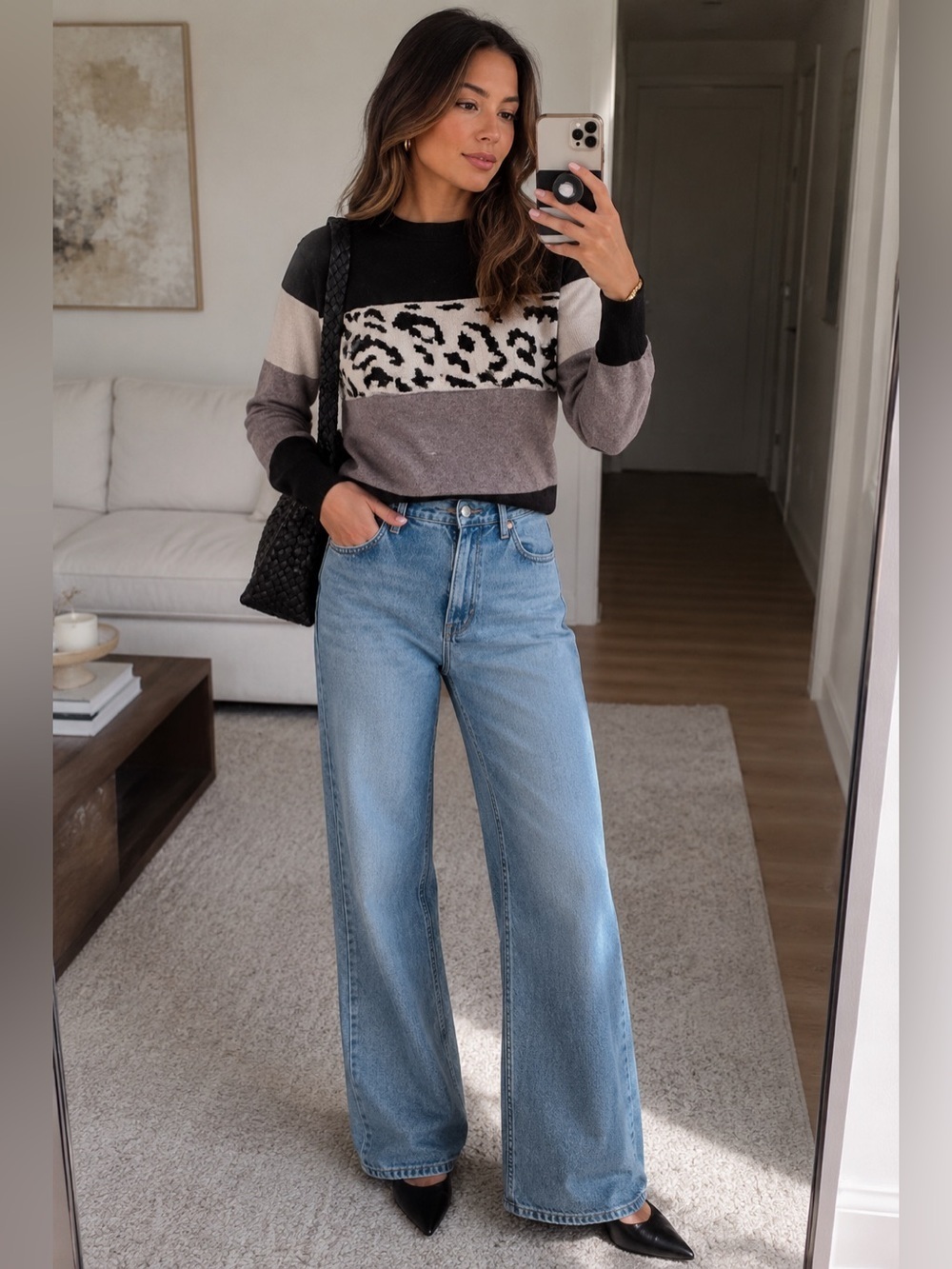 Colorblock Leopard Print Sweater | Neutral Knit Top